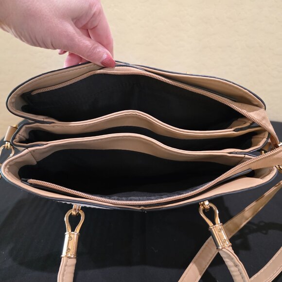 Taupe White Purse and Handbag for Women Tote Shoulder Bag Medium Satchel - Picture 12 of 15